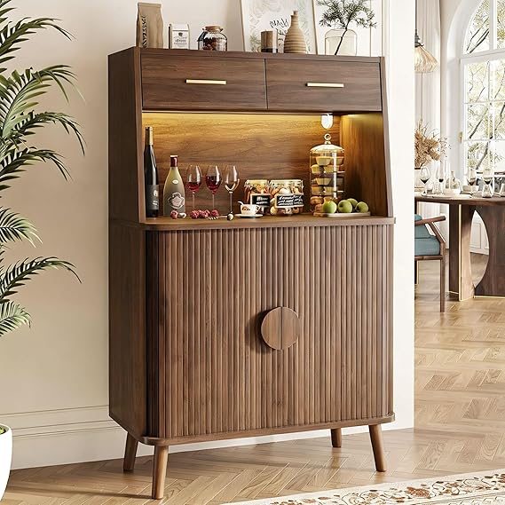Buffet Sideboard Cabinet with Roller Shutter Sliding Doors & Adjustable Shelves