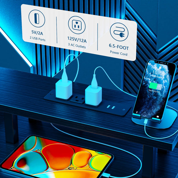 60-Inch Computer Desk with LED Lights, USB Charging, File Cabinet & Monitor Stand