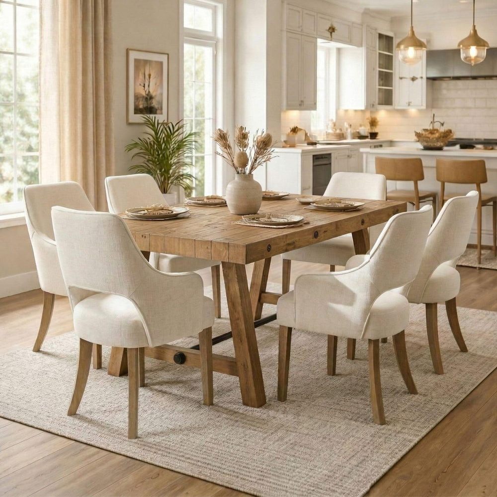 7-Piece Farmhouse Dining Table Set with Upholstered Chairs