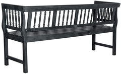 Acacia Wood Outdoor Bench with Spindle Back & Slatted Seat