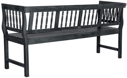 Acacia Wood Outdoor Bench with Spindle Back & Slatted Seat