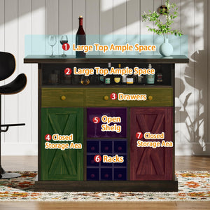 52-Inch Farmhouse Bar Cabinet with Wine Rack & Storage