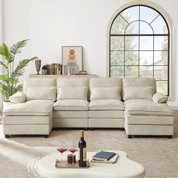 112" U-Shaped Modular Sectional Sofa with Double Chaise