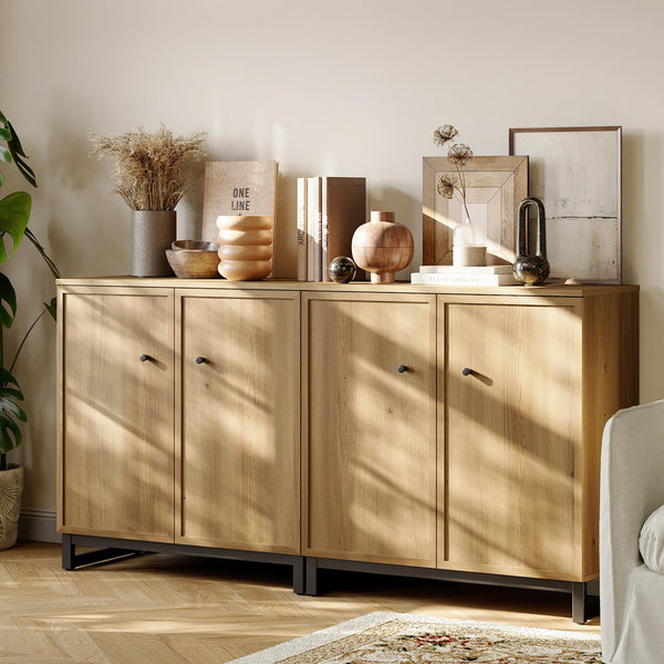 Modern Farmhouse Sideboard Cabinet with Metal Frame Base