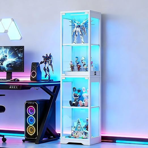 Glass Door Display Cabinet with LED Lights & Motion Sensor