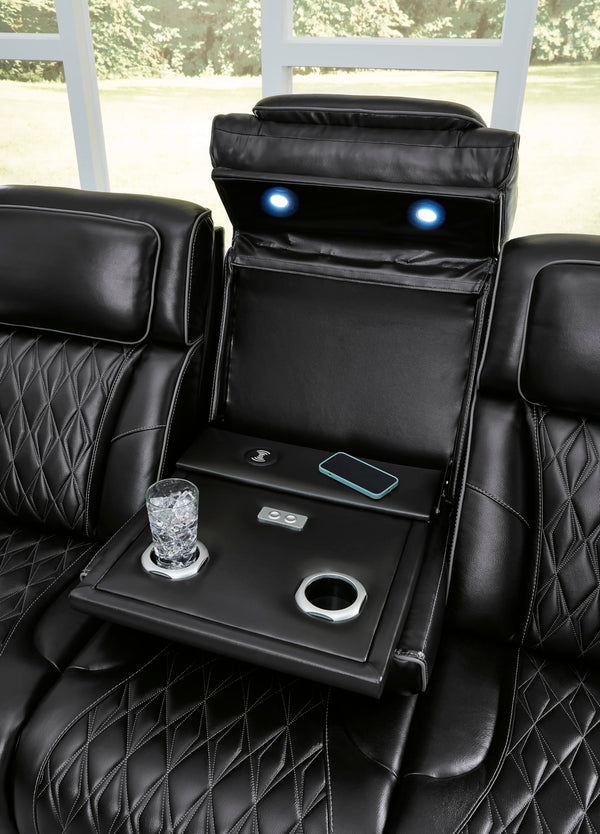 Power Reclining Sofa with Adjustable Headrest & LED Lighting