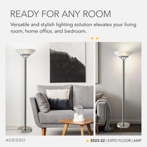 Industrial Floor Lamp – Brushed Steel & Fabric Shade