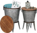 Farmhouse Metal Bucket Side Tables, Set of 2