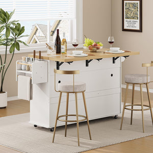 Kitchen Island Cart with Drop Leaf & Power Outlet