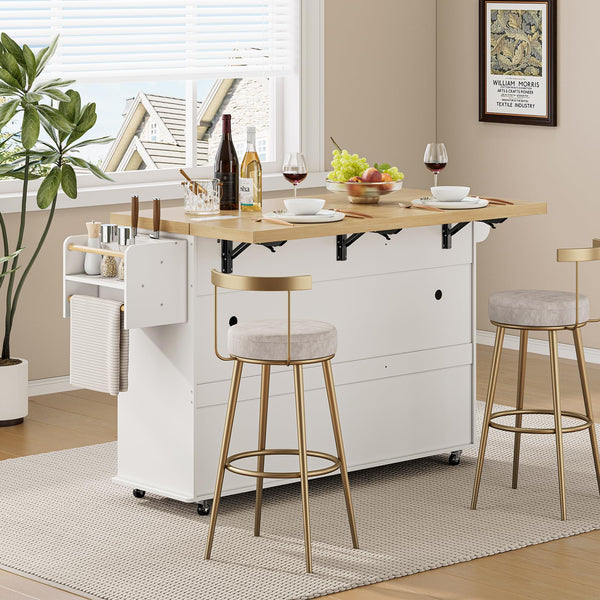 Kitchen Island Cart with Drop Leaf & Power Outlet