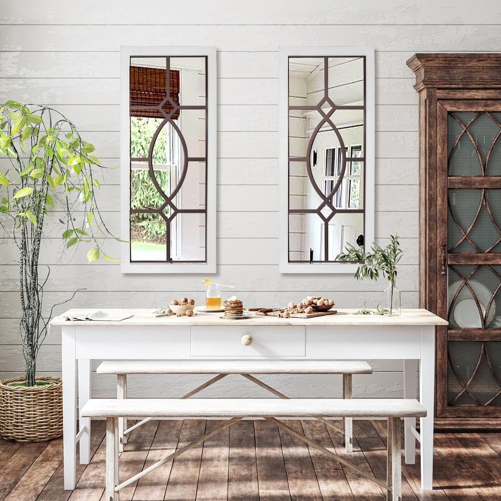 Farmhouse Wall Mirror – White Wood Frame 43.3" x 17.7"
