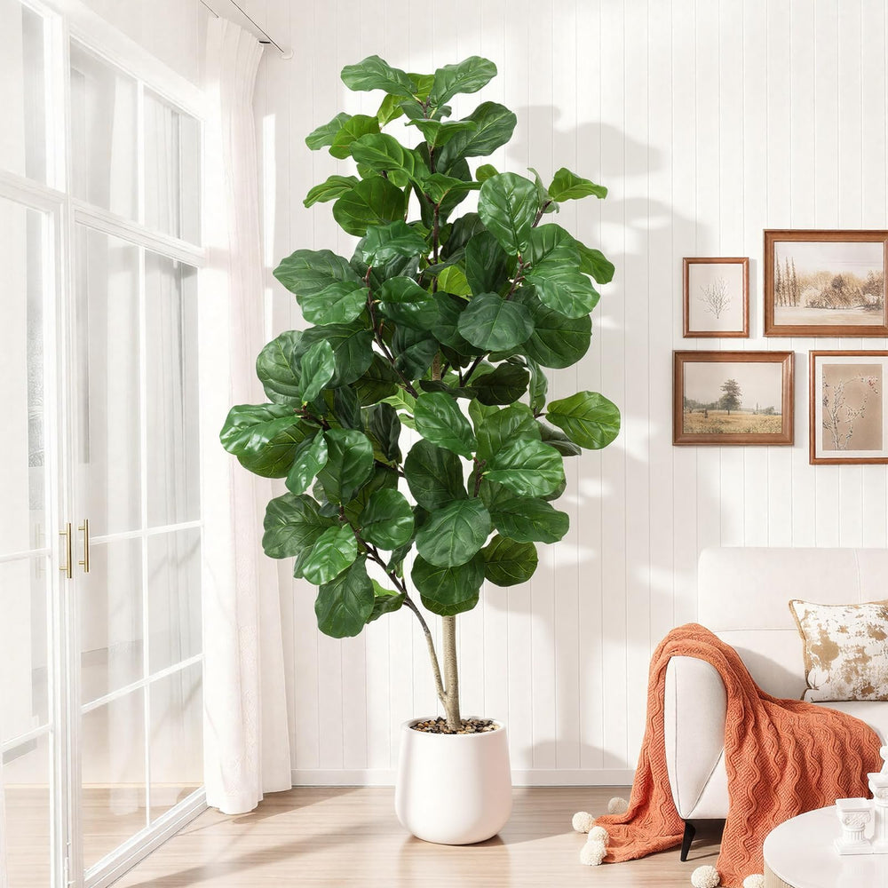 Faux Fiddle Leaf Fig Tree with White Pot