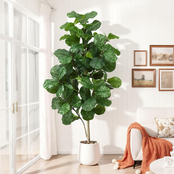 Faux Fiddle Leaf Fig Tree with White Pot