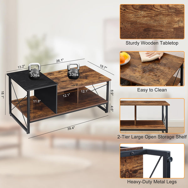 2-Tier Coffee Table with Storage Shelf