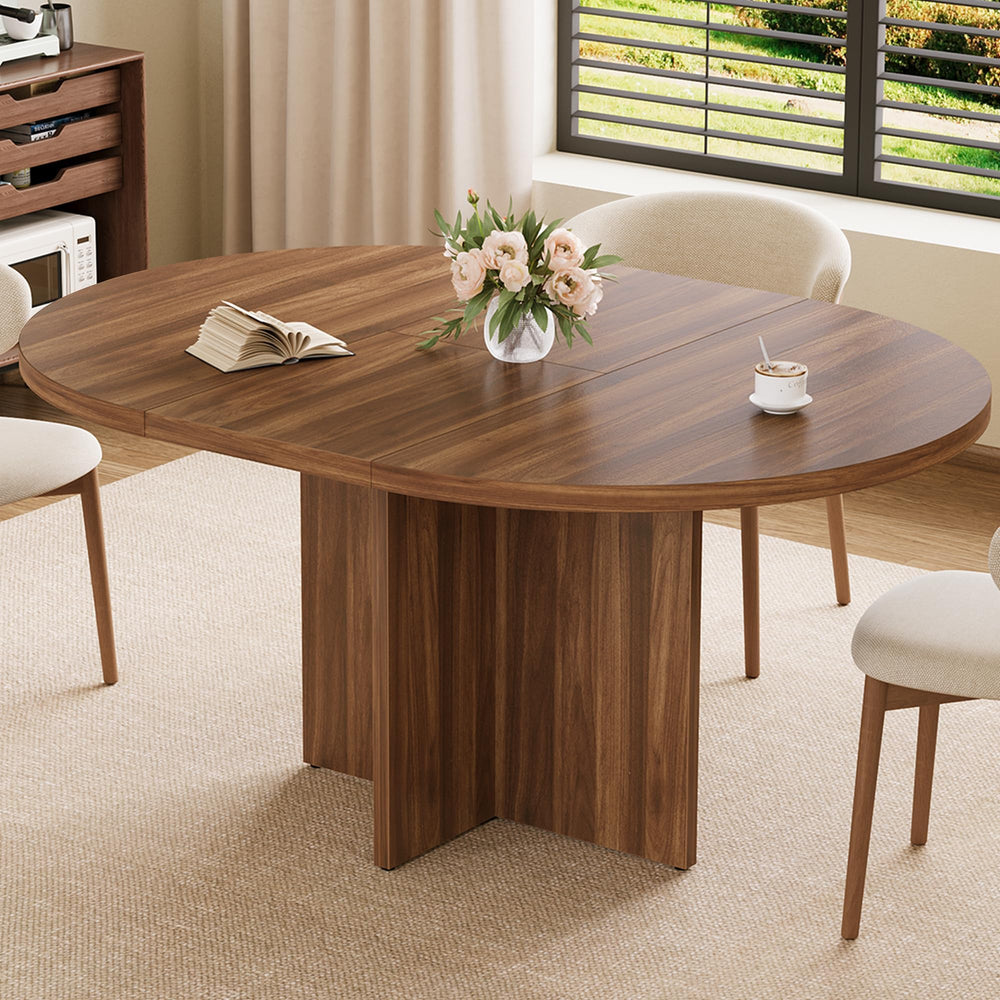 Extendable Round to Oval Dining Table 43.3"-59" | Seats 4-8