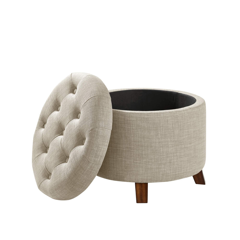 Round Storage Ottoman with Button Tufted Upholstered Footstool