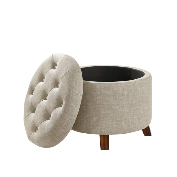 Round Storage Ottoman with Button Tufted Upholstered Footstool