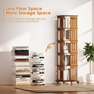 Bamboo Rotating Bookshelf Tower with Wheels