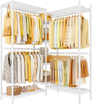 L-Shaped Corner Clothes Rack with Shelves & Hangers