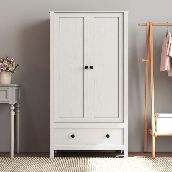 2-Door Wardrobe with Drawer and Hanging Rail