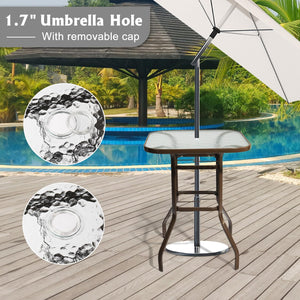 Outdoor Bar Height Patio Table with Umbrella Hole