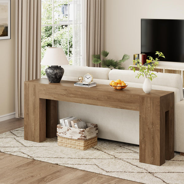 79-Inch Farmhouse Console Table with Wooden Double Base