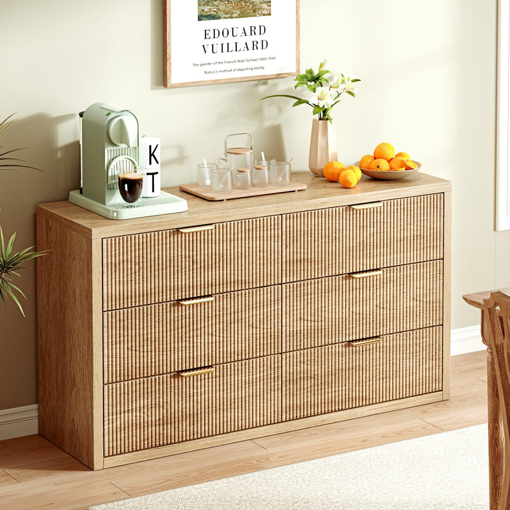 55" Wide 6-Drawer Dresser with Fluted Panel