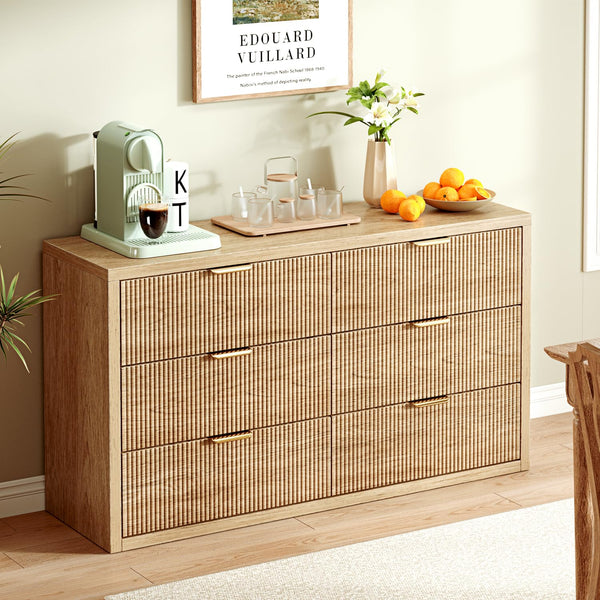 55" Wide 6-Drawer Dresser with Fluted Panel