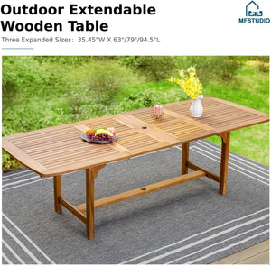 Expandable Acacia Wood Outdoor Dining Table Set with Chairs