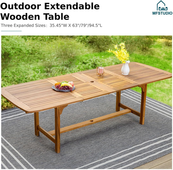 Expandable Acacia Wood Outdoor Dining Table Set with Chairs