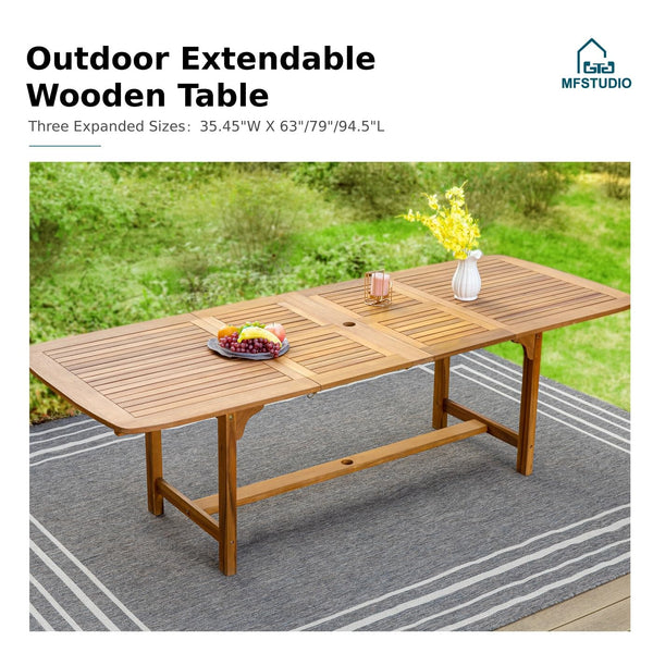 Expandable Acacia Wood Outdoor Dining Table Set with Chairs
