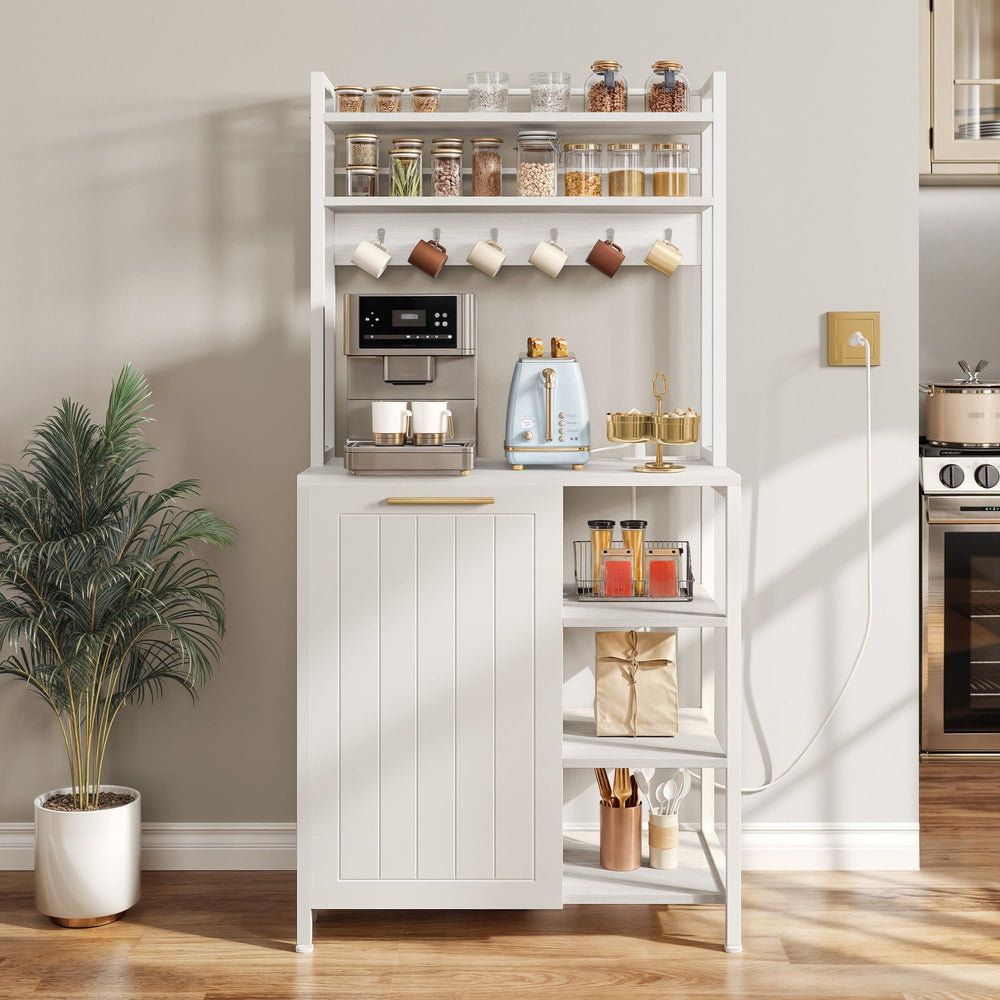 Baker's Rack with Trash Can Cabinet & Power Outlet