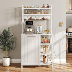 Baker's Rack with Trash Can Cabinet & Power Outlet