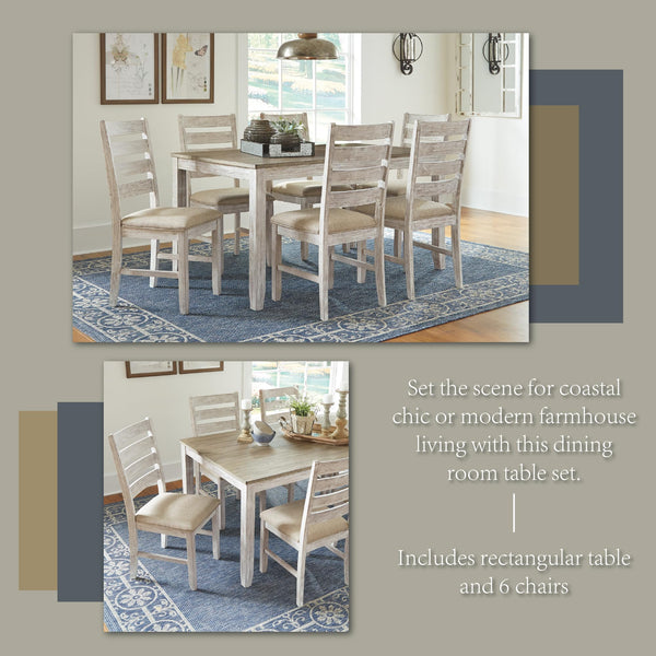 7-Piece Farmhouse Dining Table Set with 6 Upholstered Chairs