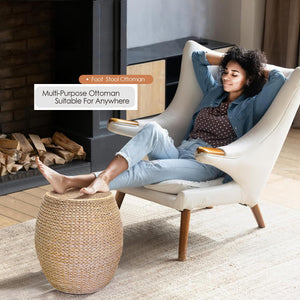 Handwoven Natural Cattail Pouf Ottoman