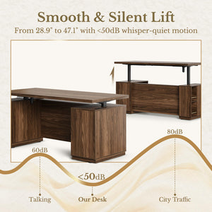 L-Shaped Electric Standing Desk with File Cabinet