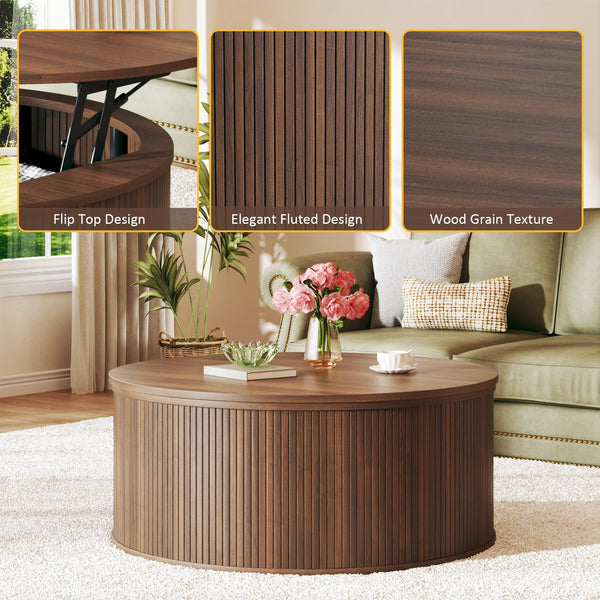 Round Lift-Top Coffee Table with Hidden Storage
