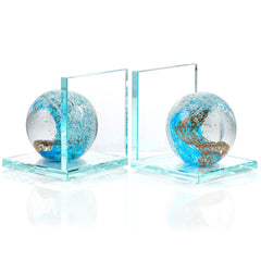 Glass Sea Wave Bookends Set of 2