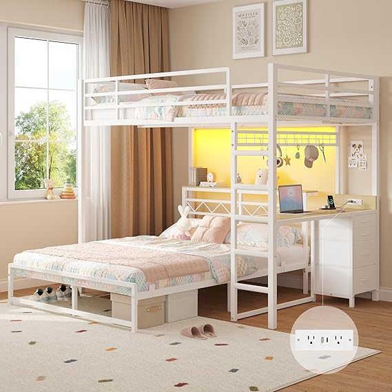 Full Over Full Bunk Bed with Desk & Storage Drawers