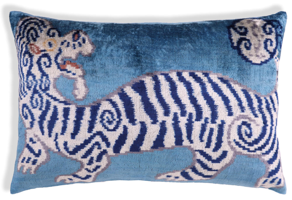 Blue Velvet Tiger Throw Pillow 16x24