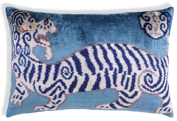 Blue Velvet Tiger Throw Pillow 16x24