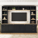 102.3" Farmhouse 4-Piece Entertainment Center with Drawers & Adjustable Shelves