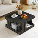 Square Coffee Table with Storage | 2-Tier Mid-Century Modern, Arched Design