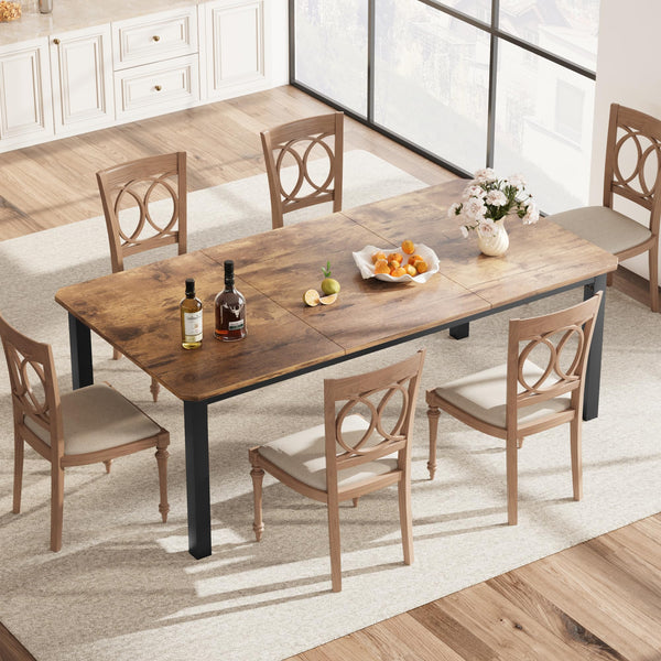 Industrial Dining Table for 6-8 People, 78.7" Rectangular Kitchen Table with Metal Frame