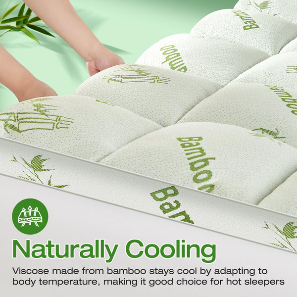 Bamboo Viscose Pillow Top Mattress Topper with Deep Pocket