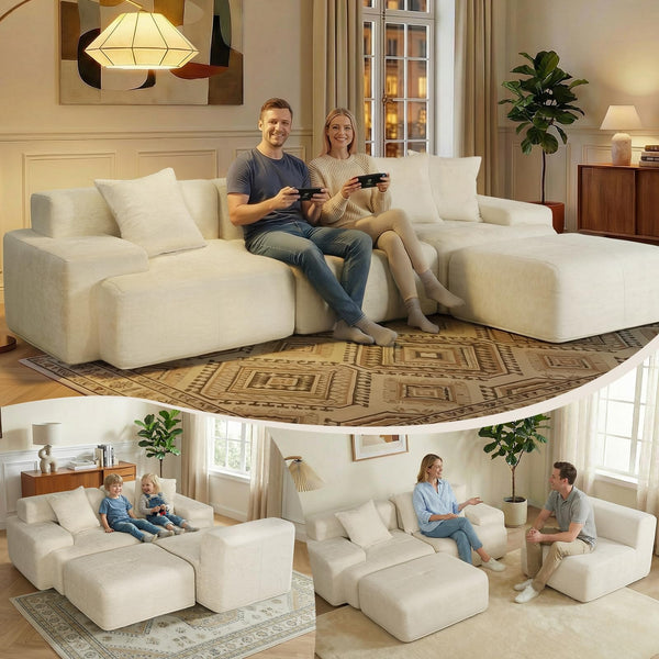 Modular Sectional Sofa with Ottoman – Chenille Cloud Couch