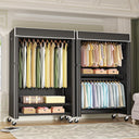 Covered Rolling Clothes Rack with Shelves & Hanger Rods