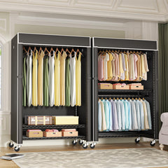 Covered Rolling Clothes Rack with Shelves & Hanger Rods