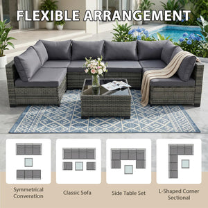7-Piece Outdoor Wicker Patio Conversation Set with Coffee Table