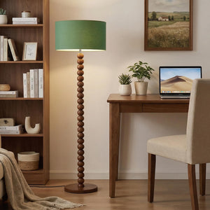 61" Beaded Wood Floor Lamp with Linen Shade